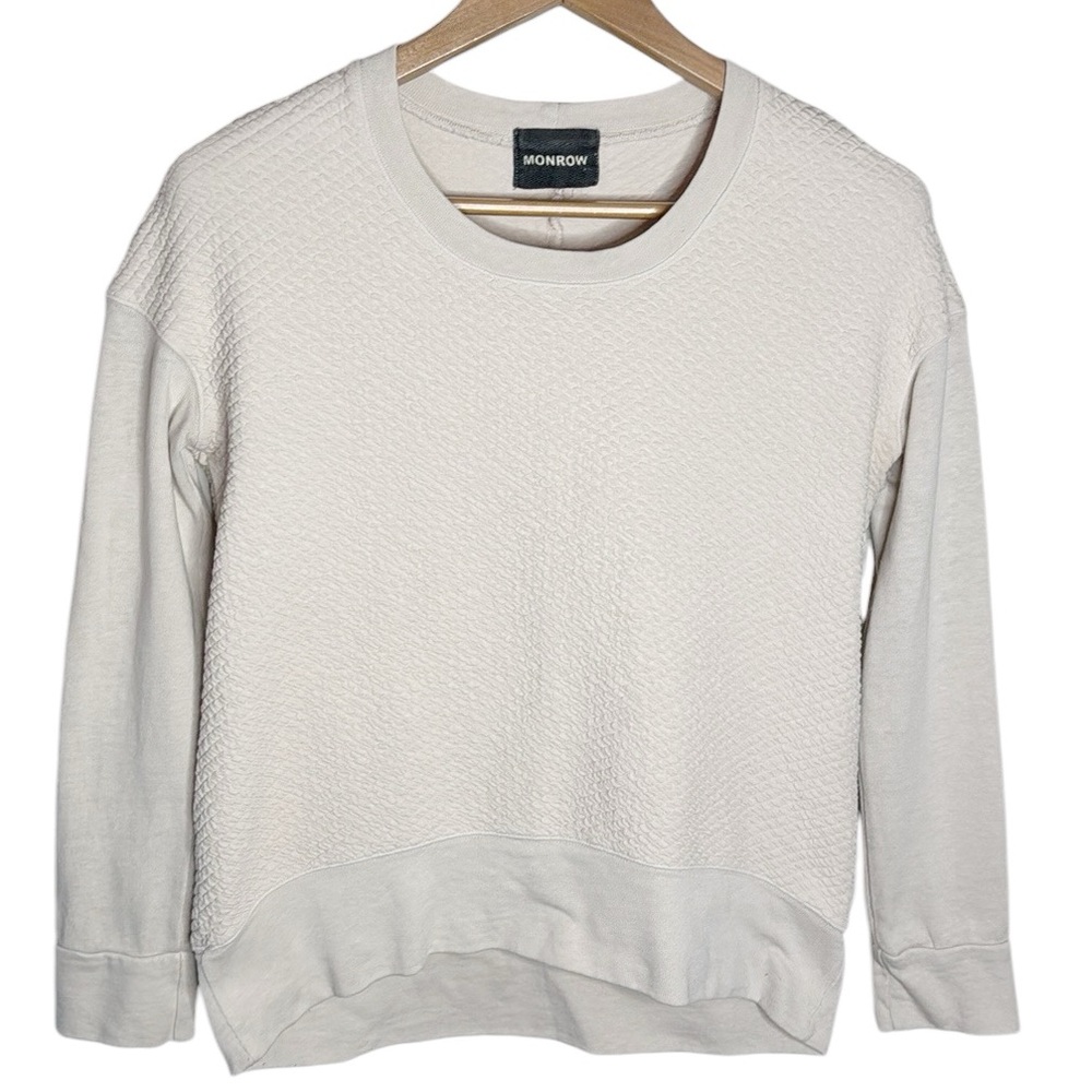 Monrow Cream textured gathered quilted Crew neck Sweatshirt Size S